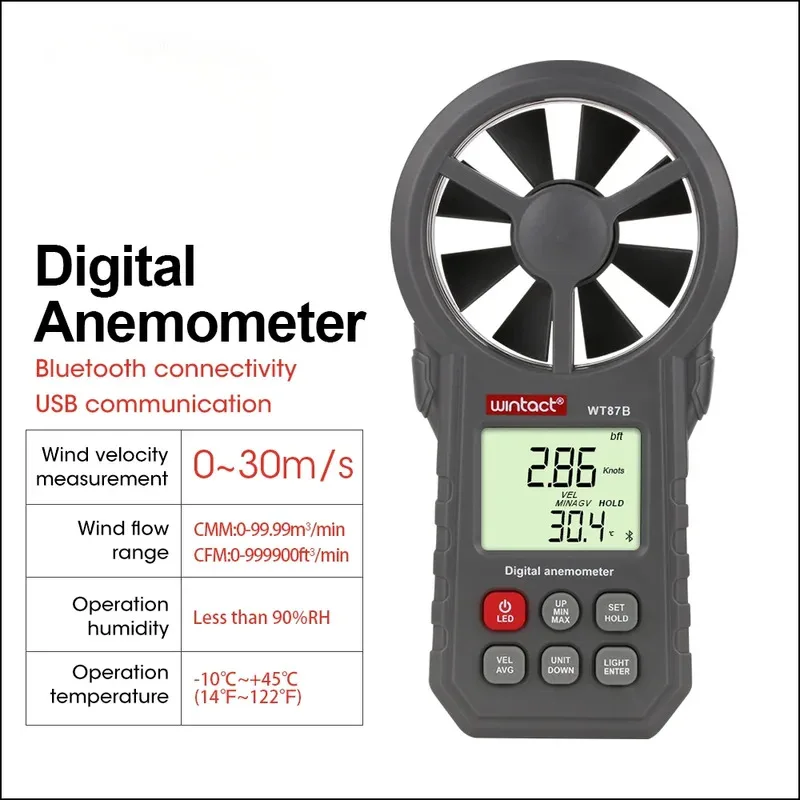 Digital Anemometer Thermometer Humidity Meter Portable Wind Speed Meter With USB Bluetooth Anemometro Handheld Wind Meter