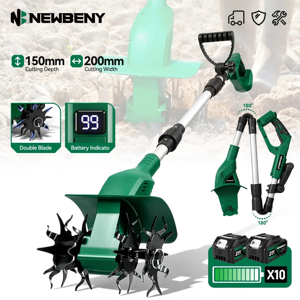 NEWBENY Motoculteur Électrique Sans Fil, Cultivateur, Tondeuse, Scarificateur, Outil Multifonctionnel de Jardinage pour Batterie Makita 21V