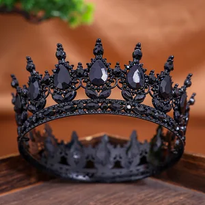 Mahkota Tiara Kristal Hitam Raja Ratu Kerajaan Barok Tiara Pernikahan Prom Putri Wanita Aksesori Rambut Pengantin Mahkota Bulat Penuh Aksesori Rambut Pengantin 12 mahkota tiara hitam terlaris - №