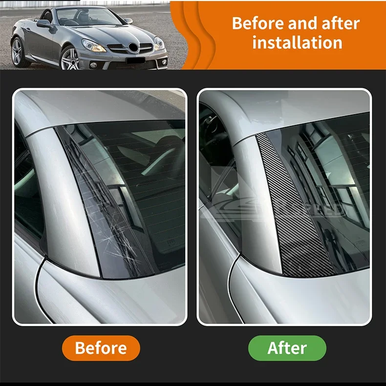 PVC für MERCEDES-BENZ, SLK R171 2004 2005 2006 2007 2008 2009 2010 Carbonfaser-Muster Zierleiste Aufkleber Heckscheiben-Zubehör – Detail 4