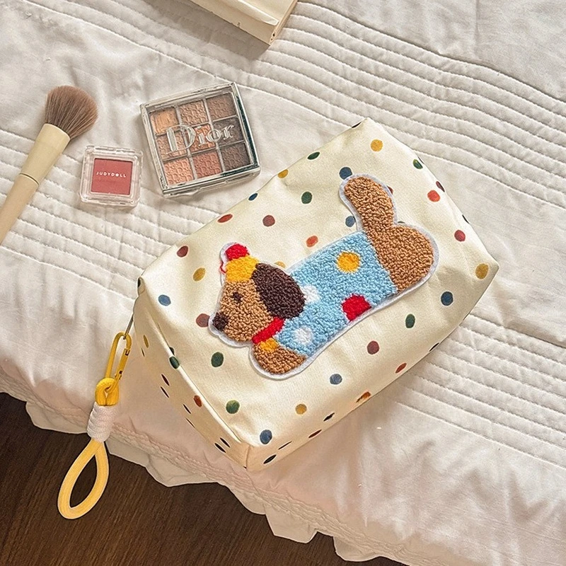 جديد لطيف جرو نمط قماش حقيبة أدوات الزينة سعة كبيرة السفر منظم أدوات التجميل المرأة المحمولة مخزن للمكياج الحقيبة