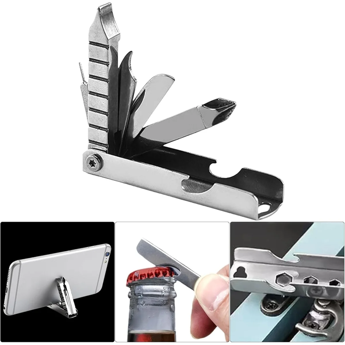 AT14A 11 in 1 Multitool Slot Screwdriver Bit Bottle Opener Card Removers Outdoor Folding Multi Tool Portable Keychain