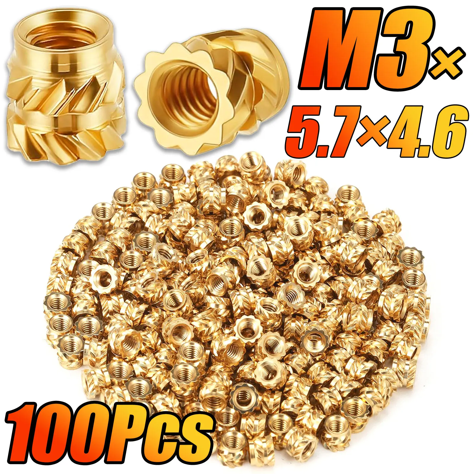 100Pcs M3 Brass Threaded Inserts Heat Set Insert for 3D Printing Plastic Components M3x5.7x4.6mm Metric Knurled Nuts,