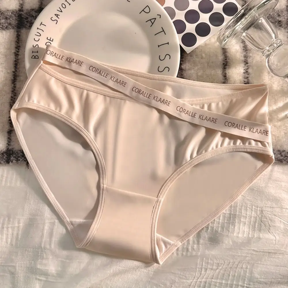 

Дышащие трусики из ледяного шелка с надписью, мягкие ультратонкие трусы со средней талией, хлопковое бесшовное женское белье в японском стиле с промежностью