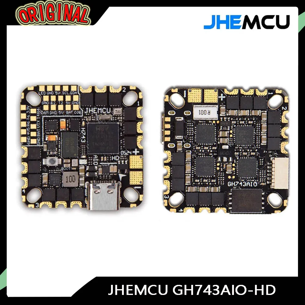 

JHEMCU GH743AIO Integrated Flight Control FPV Crossover Aircraft 40A 50A AM32 Bit Electric Adjustment for 3-6S Batteries