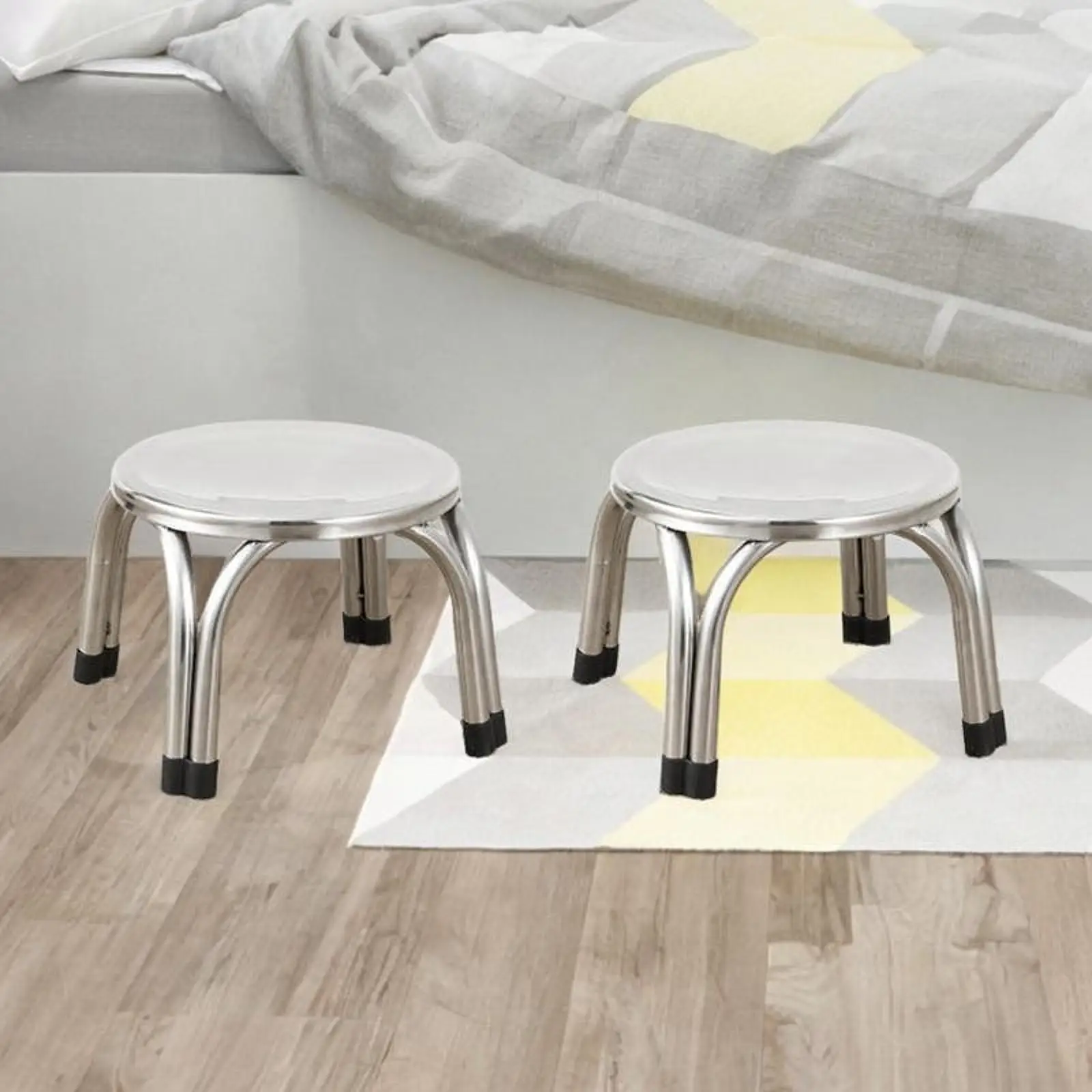 

2 Pieces Small Stools Foot Rest Doorstep Shoe Changing Metal Stainless Steel for Farmhouse Balcony Drawing Room Bedroom Hotel