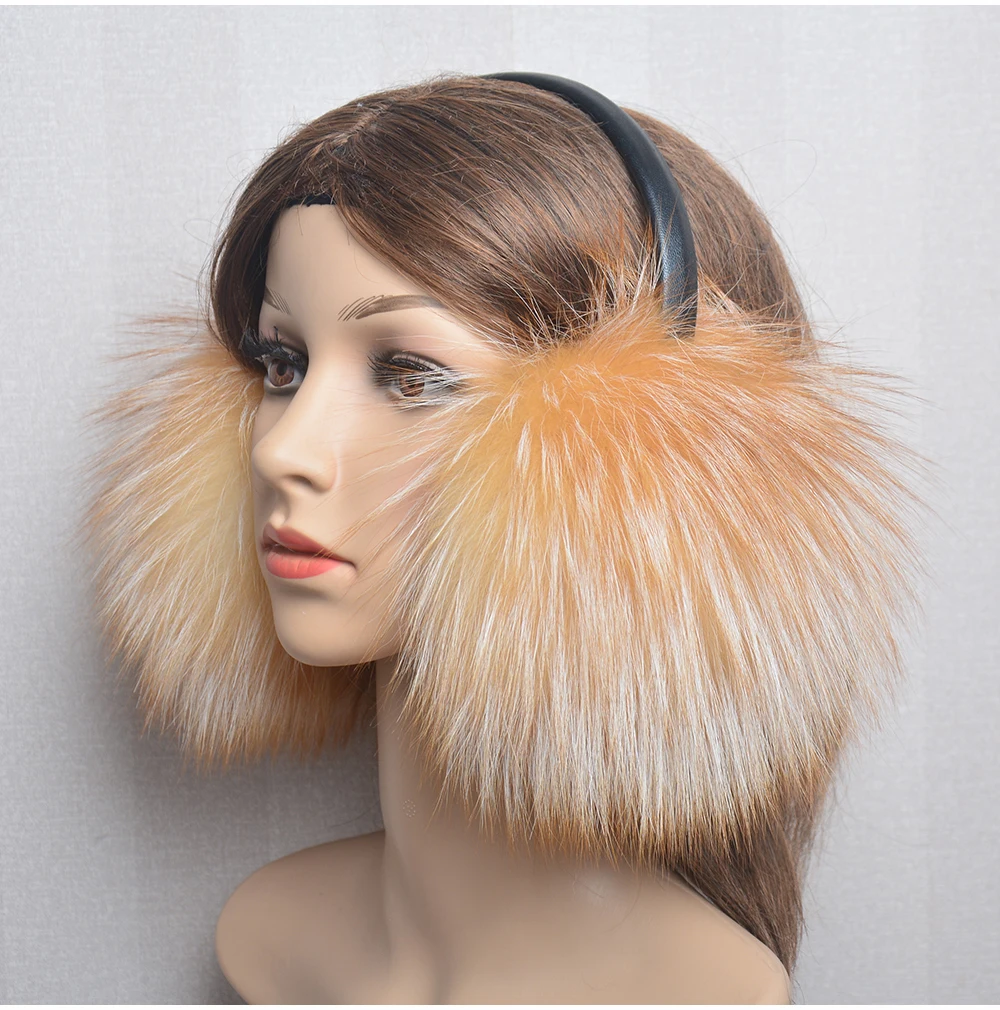 Winter Women Warm Real Fox Fur Earmuffs Girl\'s Earlap Ultra Large Ladies Plush Earmuff Luxury Ladies Fox Fur Earmuffs