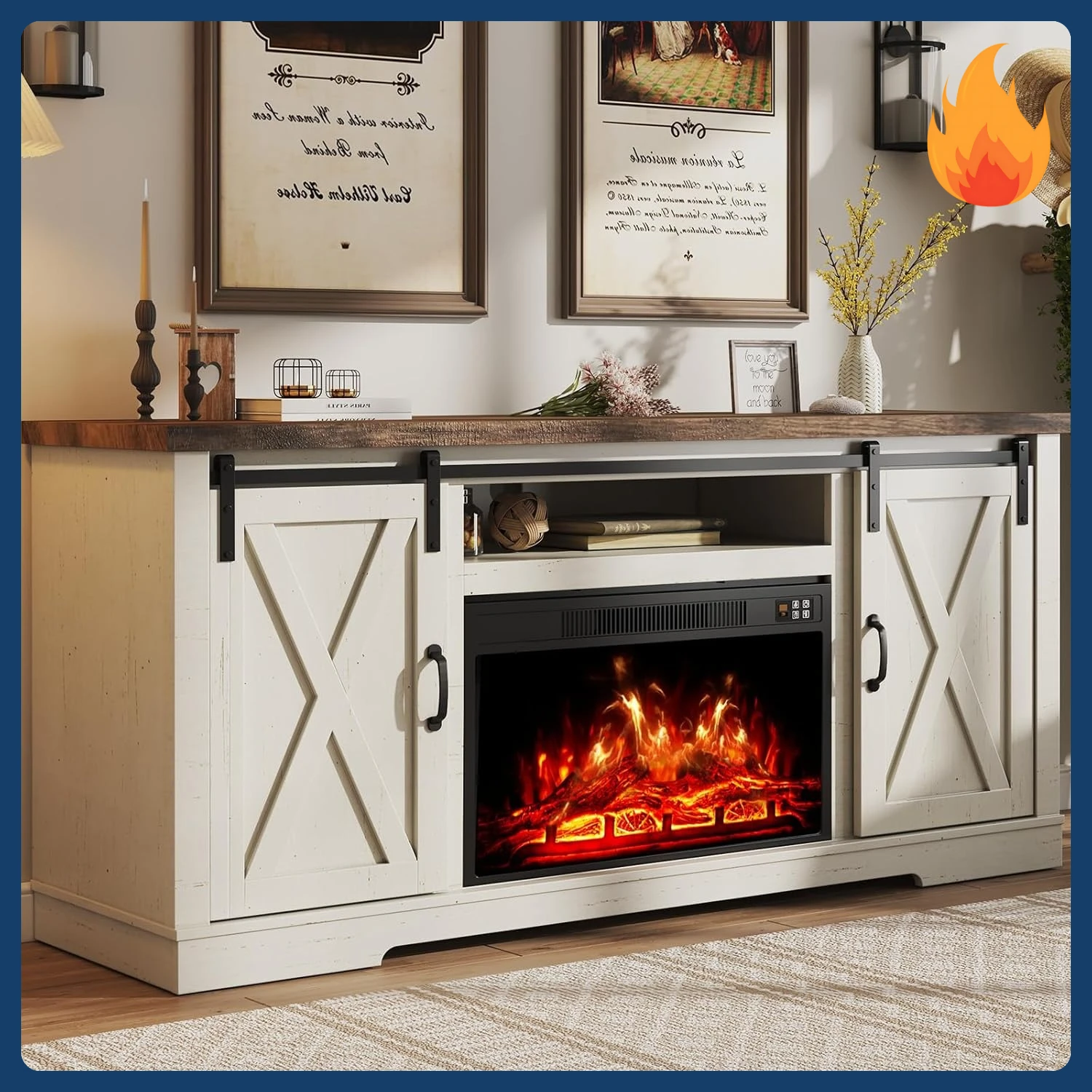 [¡Precio con descuento! ]Soporte para TV para chimenea con puerta corrediza de granero para televisores de hasta 65", centro de entretenimiento para chimenea de 59" de granja con ingenio