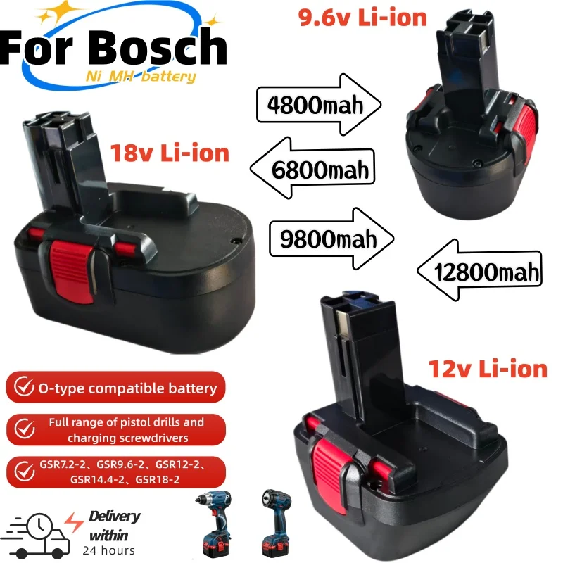 9.6v 12v 18v Ni‑MH Power Tool Battery 4800‑12800mah Rechargeable Drill Replacement Battery Pack