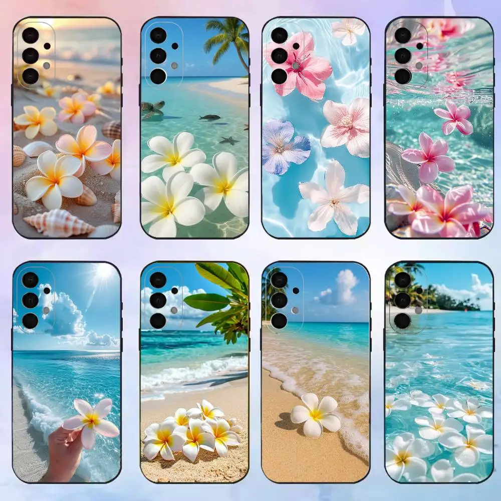 Aesthetic Coastal Beach Vacation Hibiscus phone Case For Samsung S25,24,21,22,23,30,Ultra,20,Plus,Fe,Lite,Note Transparent Cover