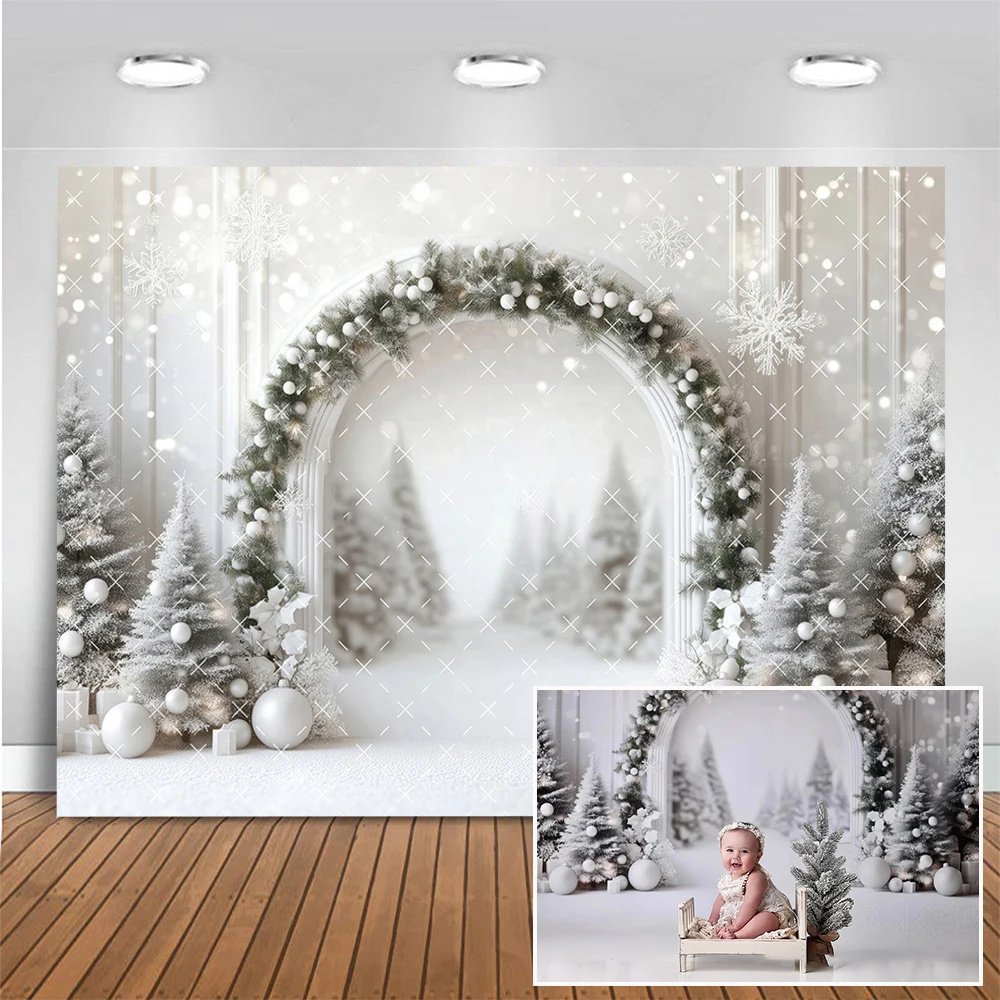 

Winter Silvery Snowfall Arch Backgrounds Banner Adult Kids Portrait Photography Backdrop Photo Studio Props