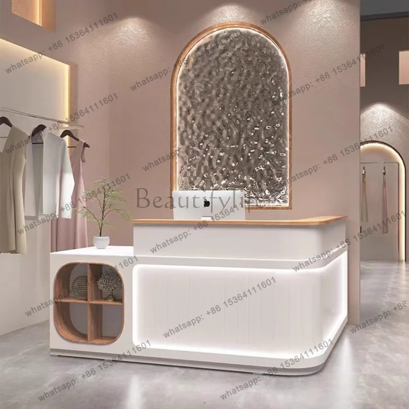 LJY DecorCheckout Counter Reception Center Beauty Mostrador Negocio Commercial Furniture Checkout Counter Shelf Reception Desks