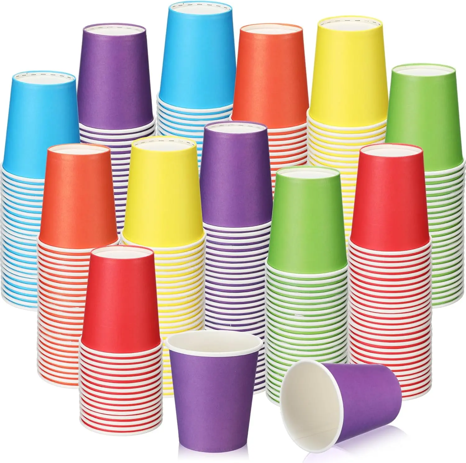 

300 Pack 8 oz Disposable Paper Cups, 6 Colors Double PE Coated Coffee Cups for Beverage Hot Cold Drinks for Cafe Tea Dri