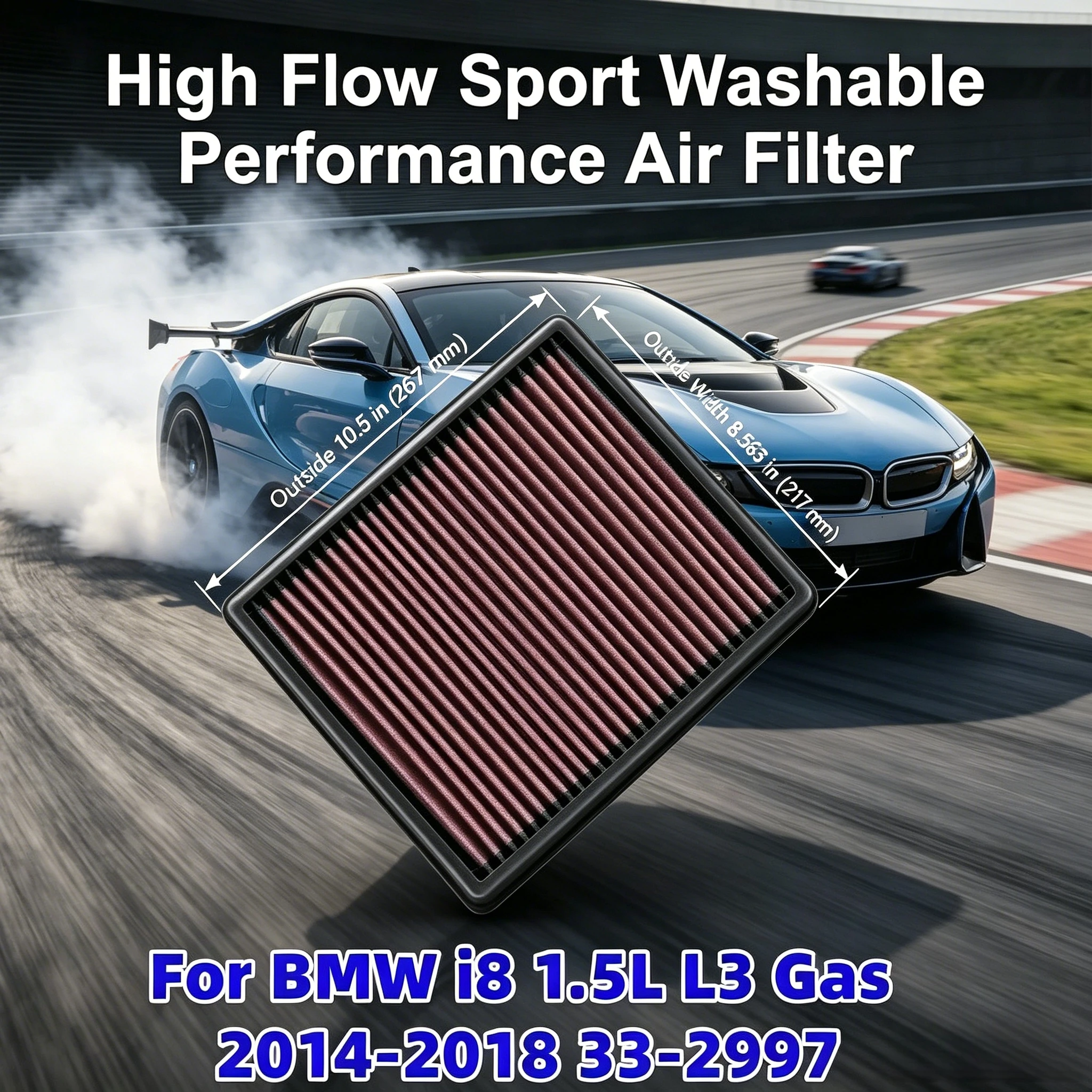 

High Flow Sport Washable Performance Air Filter For BMW i8 1.5L L3 Gas 2014-2018 33-2997 13717634154 13717602643