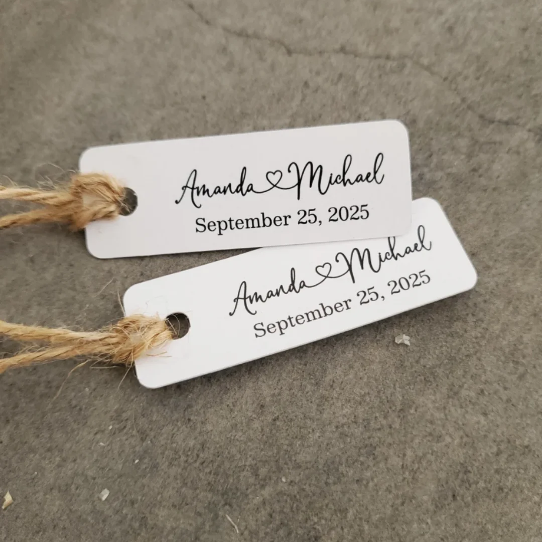 

50 Custom Small Wedding Favor tags Personalized Thank you Gift Tags for Weddings Birthday Bridal Shower Baby Shower Rectangular