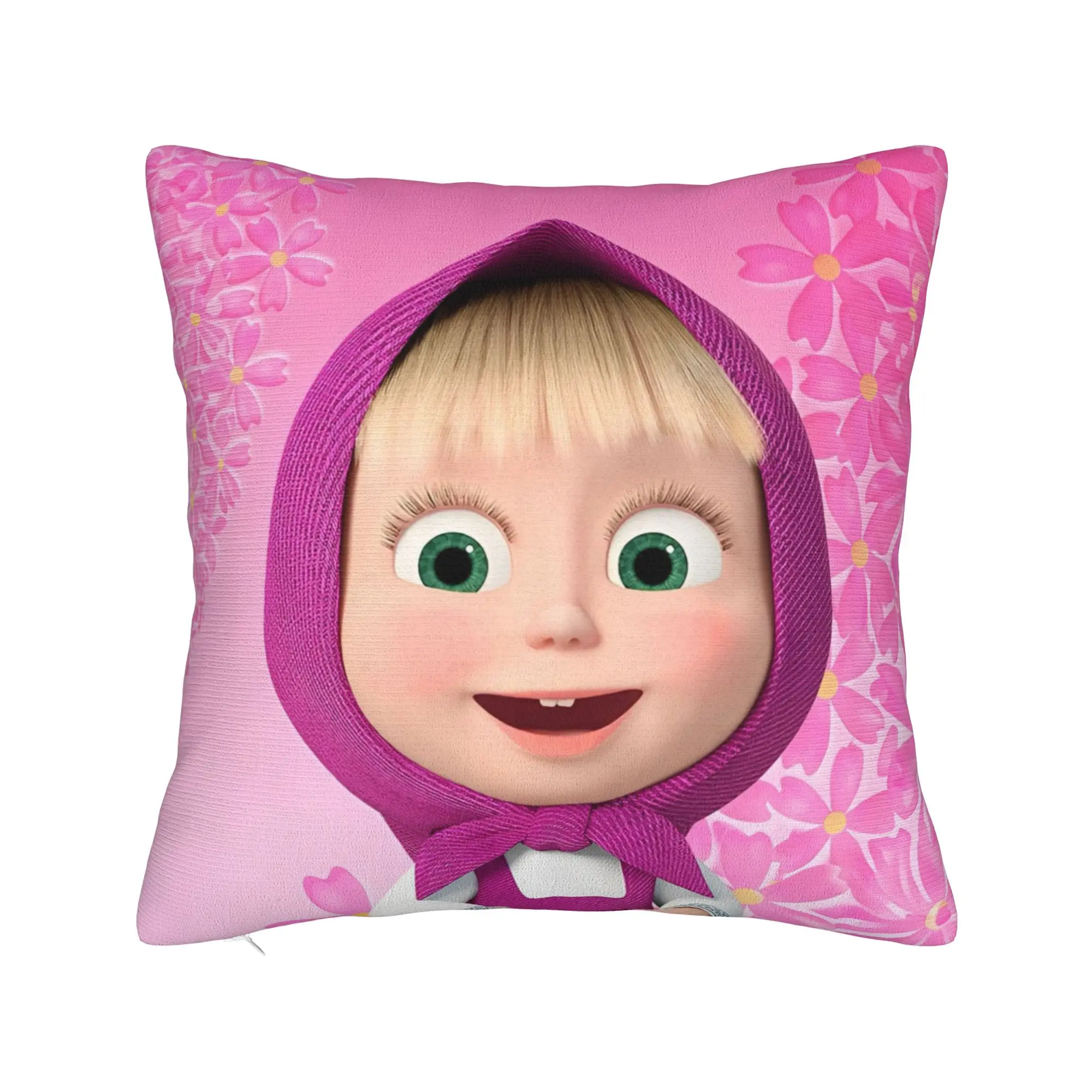 Cute Cartoon M-Masha and Bear  Pillowcase Double-sided Printing Fabric Cushion Cover Gift  Throw Pillow Case Cover Car Zipper