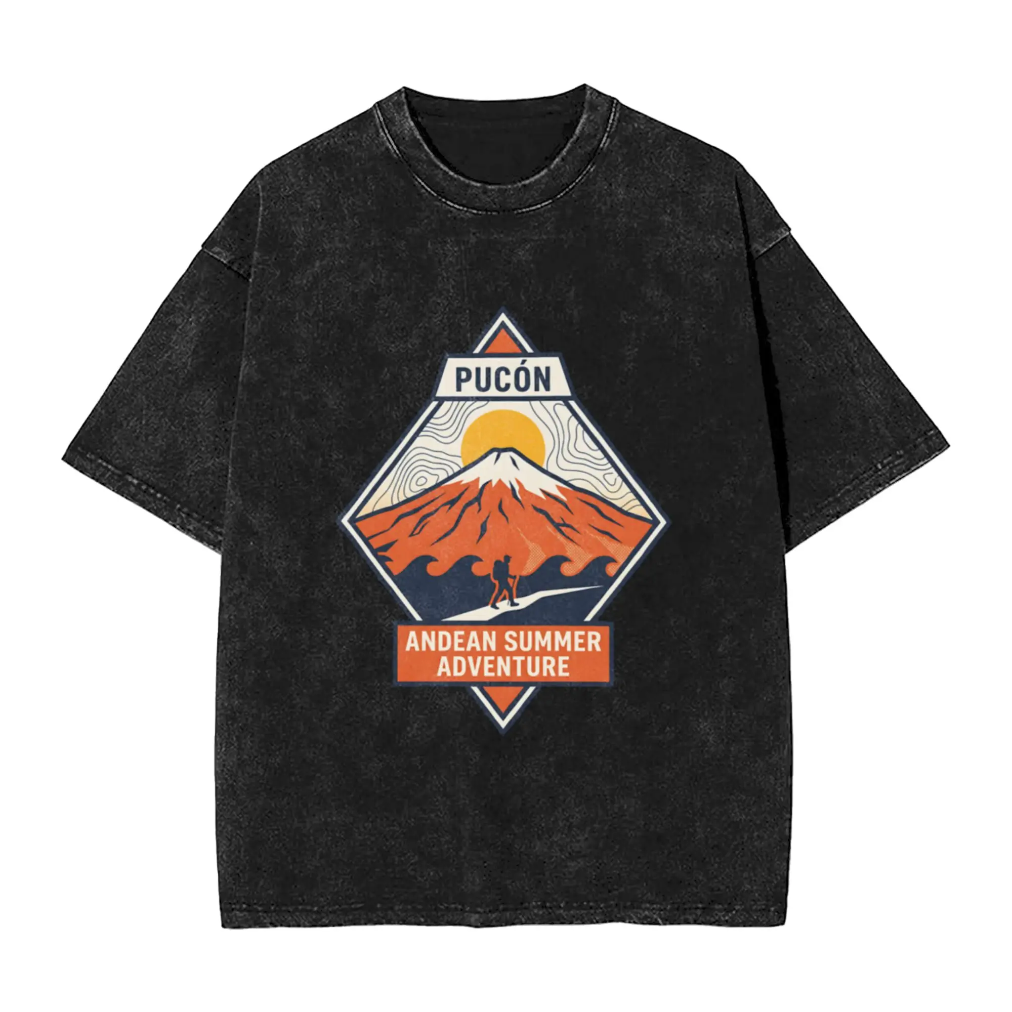 Pucon Andean Summer Adventure Volcano Hiking Graphic  Chic A T-Shirt Oversized Short Sleeve Men's Women's Cotton Tees Tops