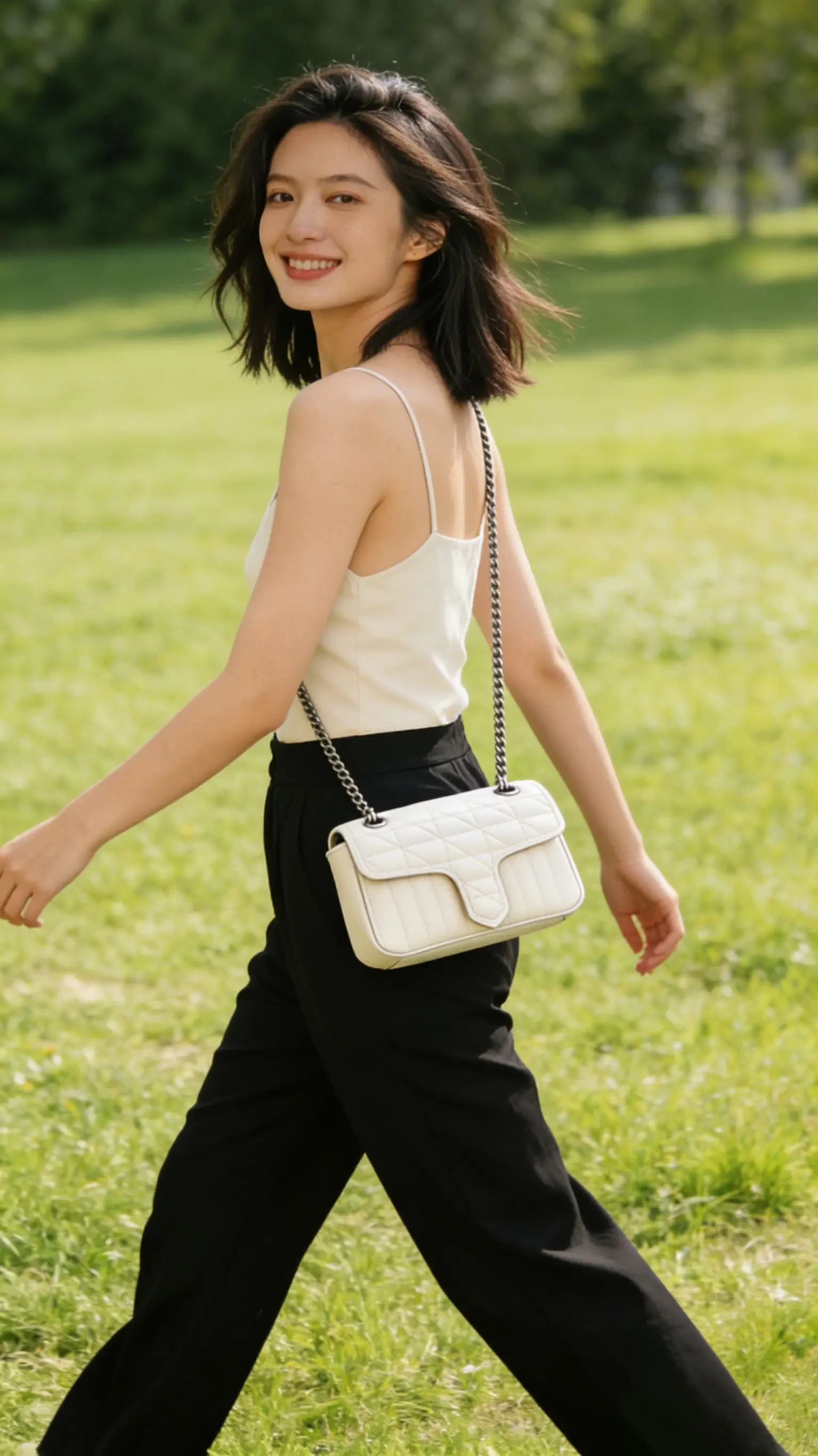 

Minimalist White Quilted Leather Flap Bag with Silver Chain Strap, Casual Crossbody Purse for Women