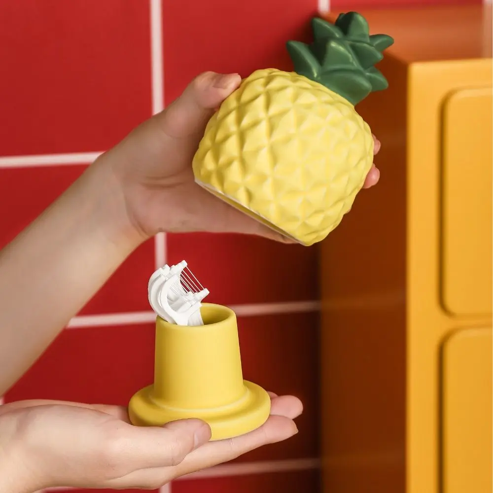 

Ceramics Fruit Theme Toothpick Box Pineapple Shape Dust-proof Toothbridge Tube Decorative Dental Floss Storage Box Gift