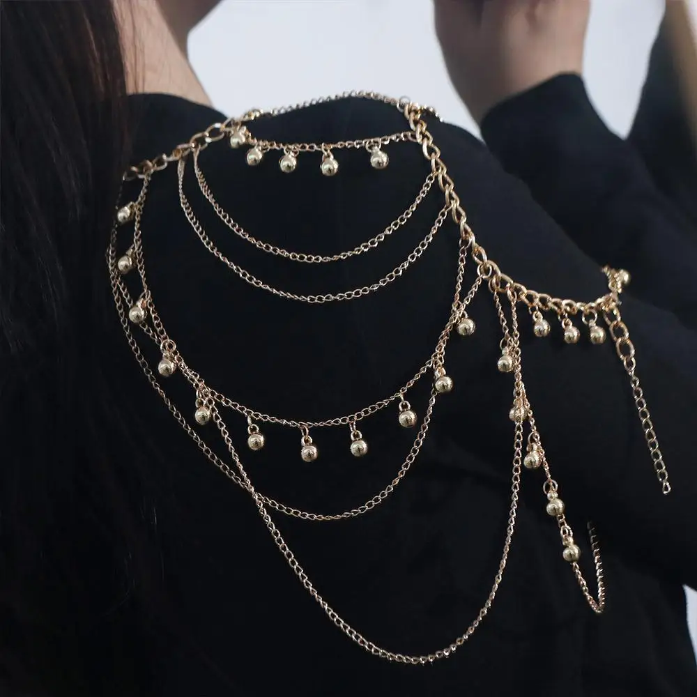 

Fashion Gold Shoulder Tassels Costume Armband Layered Metal Necklace Shoulder Chain Jewelry Vintage Body Chain Party Decoration