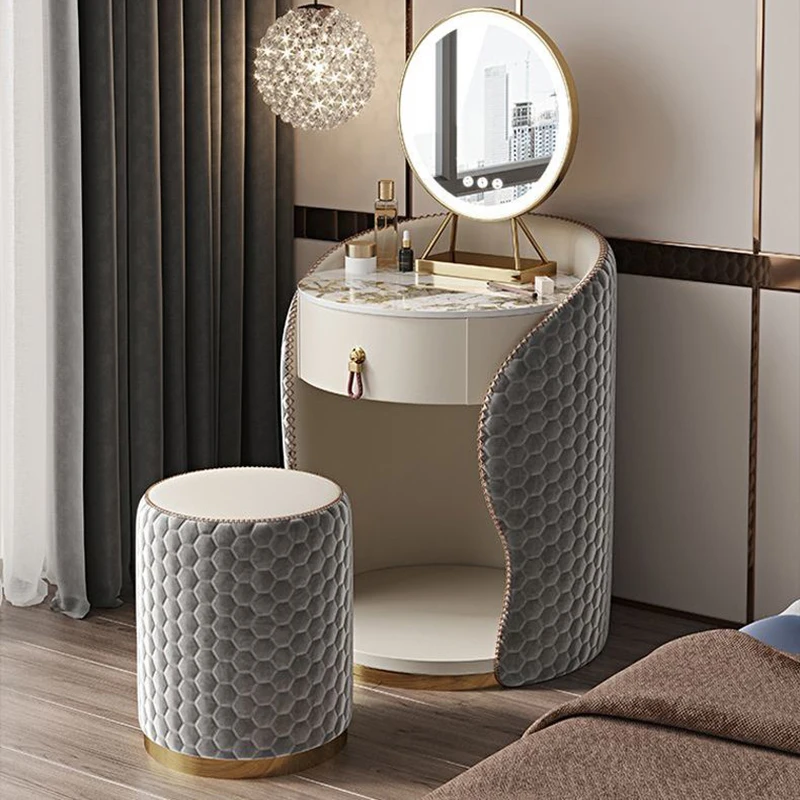 Solid Wood Rock Board Dressing Table Modern Simple Small Bedroom Makeup Table With Drawers Dresser LED Mirror Home Furniture