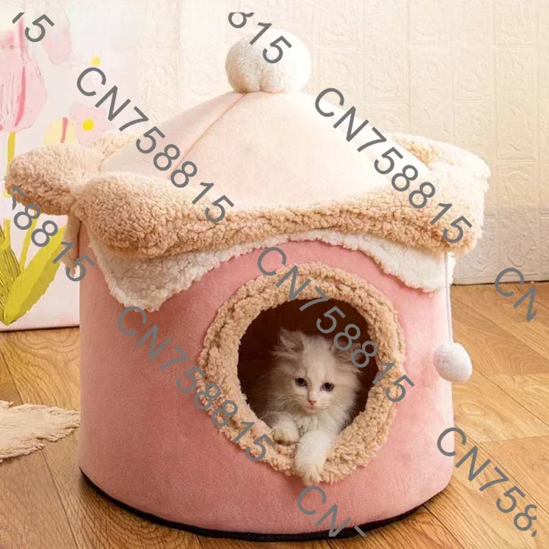 for Small Medium Cat Dogs Pet Supplies，Warm Winter Cat Dog House Deep Sleep Pet Nest Geometric Ice Cream House Fun Comfort Nest