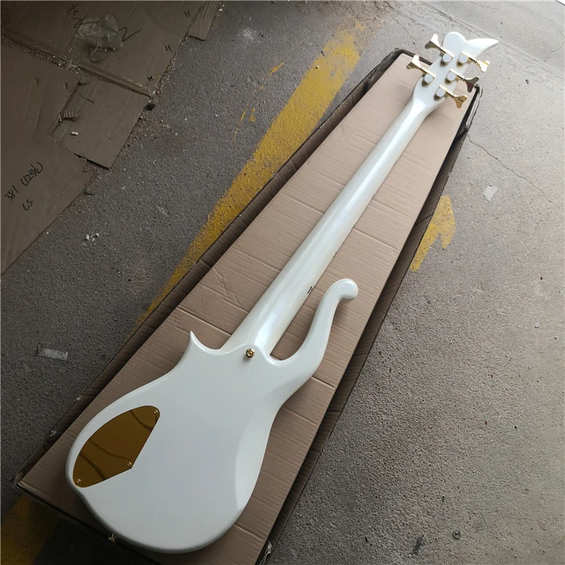 Prince Cloud Bass with Silver Pink Metallic White Paint, 5 Strings, Can Be Customized in Any Color, Free Shipping