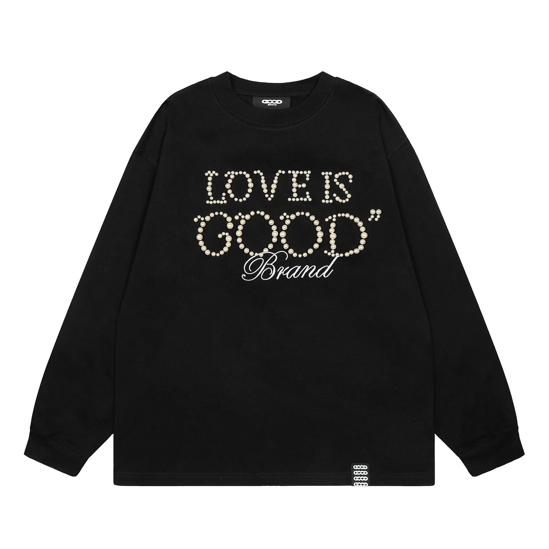 Goodbrand New 2026 LOVE IS GOOD Pearl Slogan Heavyweight Long-Sleeve Autumn/Winter Base Layer T-Shirt