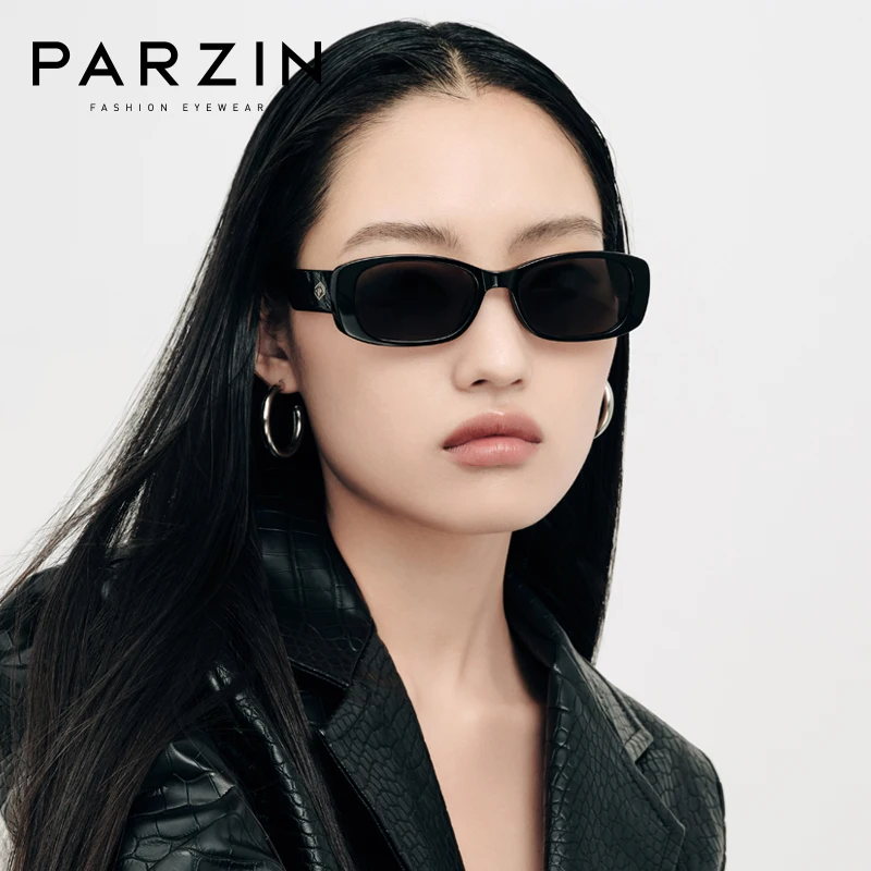 PARZIN Brand  New Vintage Rectangle Sunglasses Women UV Protection Men Sun Glasses Black 12710