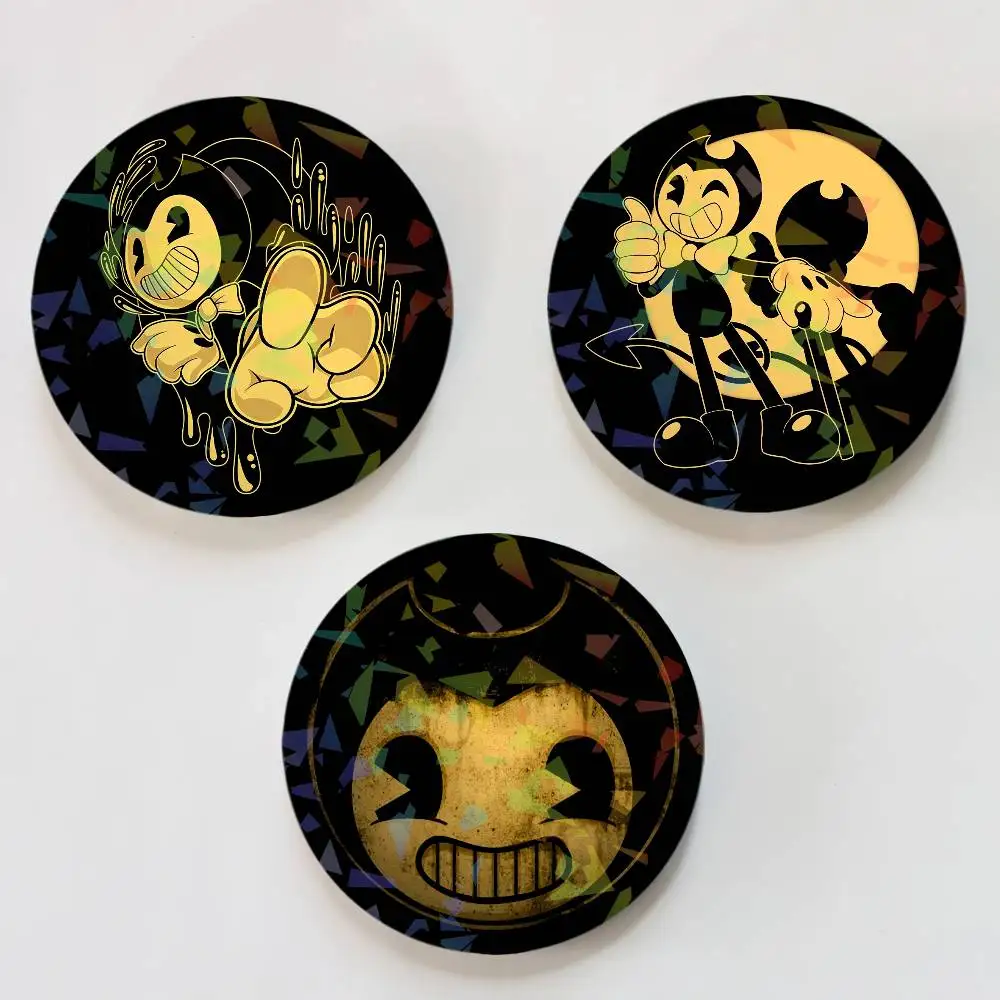Bendy And The Ink Machine Round Laser Badge Brooch Clothes Backpack Accessories Lapel Decoration Gift
