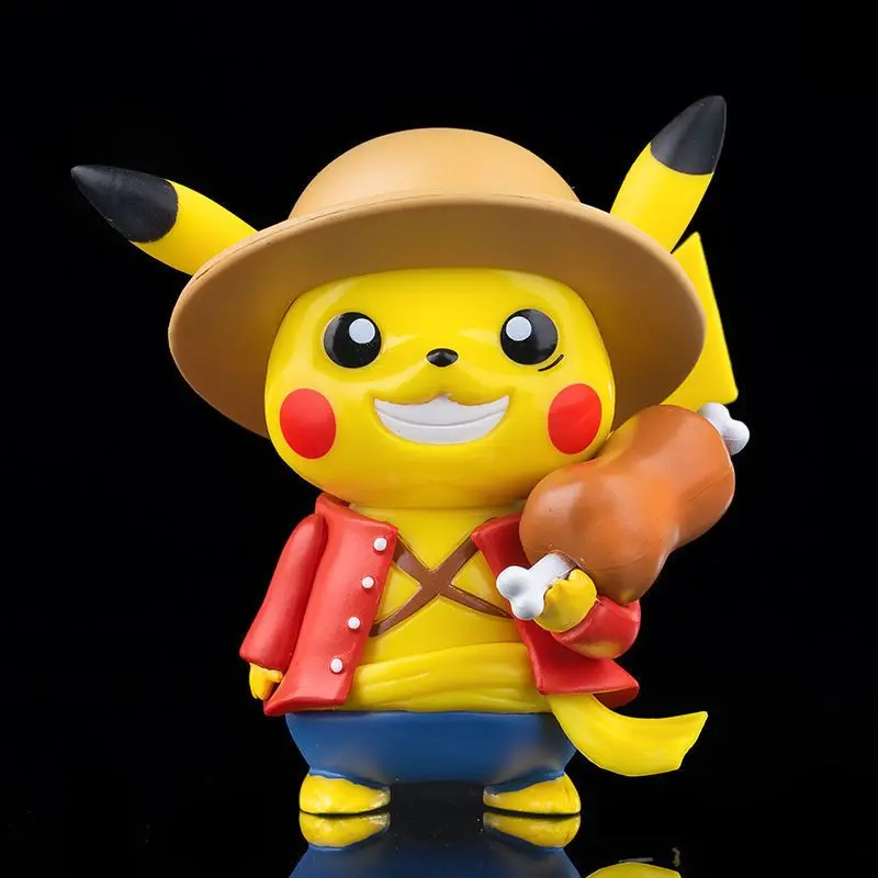 

Creative Pikachu anime Pikachu Cross-dressing Luffy action figures PVC Statue model Desktop decoration anime Toy gift