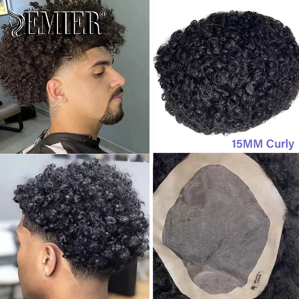 20mm Wave Fine Mono With NPU Base Remy Hair Men Wig Toupee Durable Capillary Prostheses Human Hair Replacement System For Men