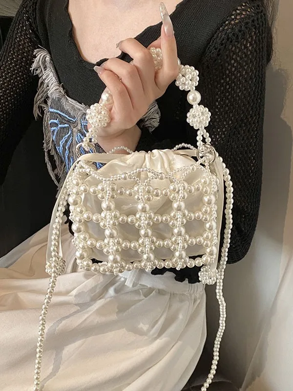 

2026 New Handmade Pearl Beaded Bag Elegant Sweet Single Shoulder & Crossbody Purse Vintage Style Evening Bag for Women