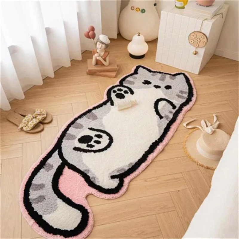 Cute Cat Artificial Leather Carpet Soft Fur Bedside Floor Mat for Bedroom Balcony Window Seat Gifts for Women and Children