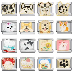 Fashion Kawaii Cute Pet Dog Cat Panda Italian Charm Link Fit 9mm Bracelet Stainless Steel Jewelry DIY Making Gift for Women Girl