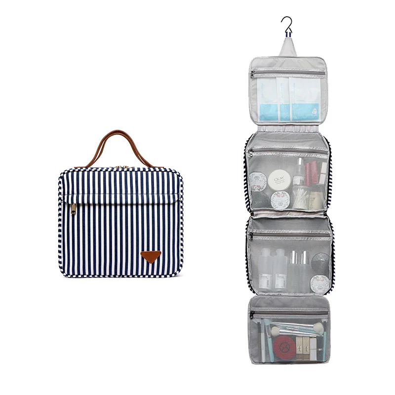 Color striping portable makeup bag large capacity makeup storage multi-layer wash portable women's bag