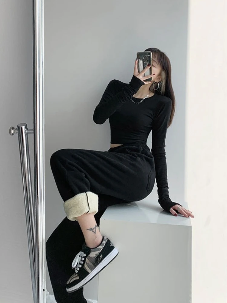 Herbst Winter Dicke Warme Sport Hosen frauen Kordelzug Baumwolle Hosen Hohe Taille Beiläufige Lose Bequeme Sport Jogginghose