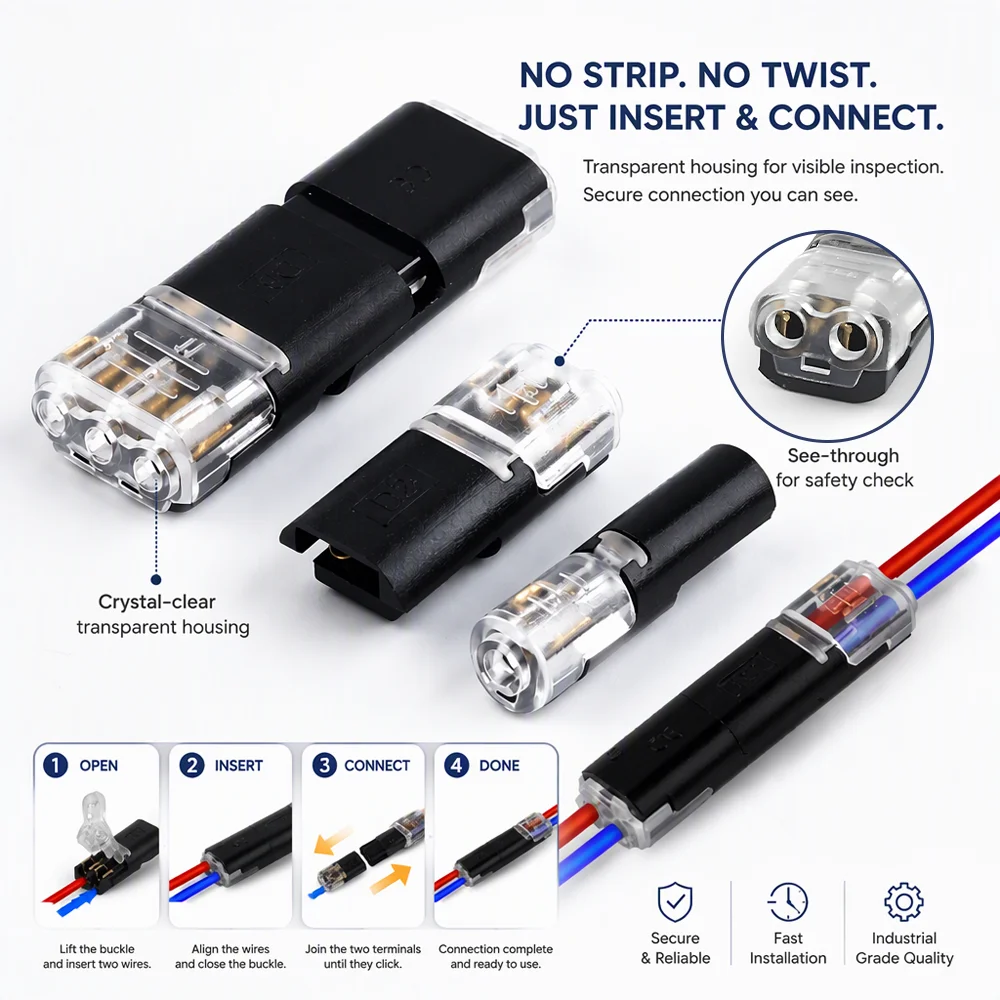 2 Seconds Quick Connect Wire Terminal No Crimping Required Push-in Cable Connector 1/2/3 Pin for Solid Stranded Flexible Wire