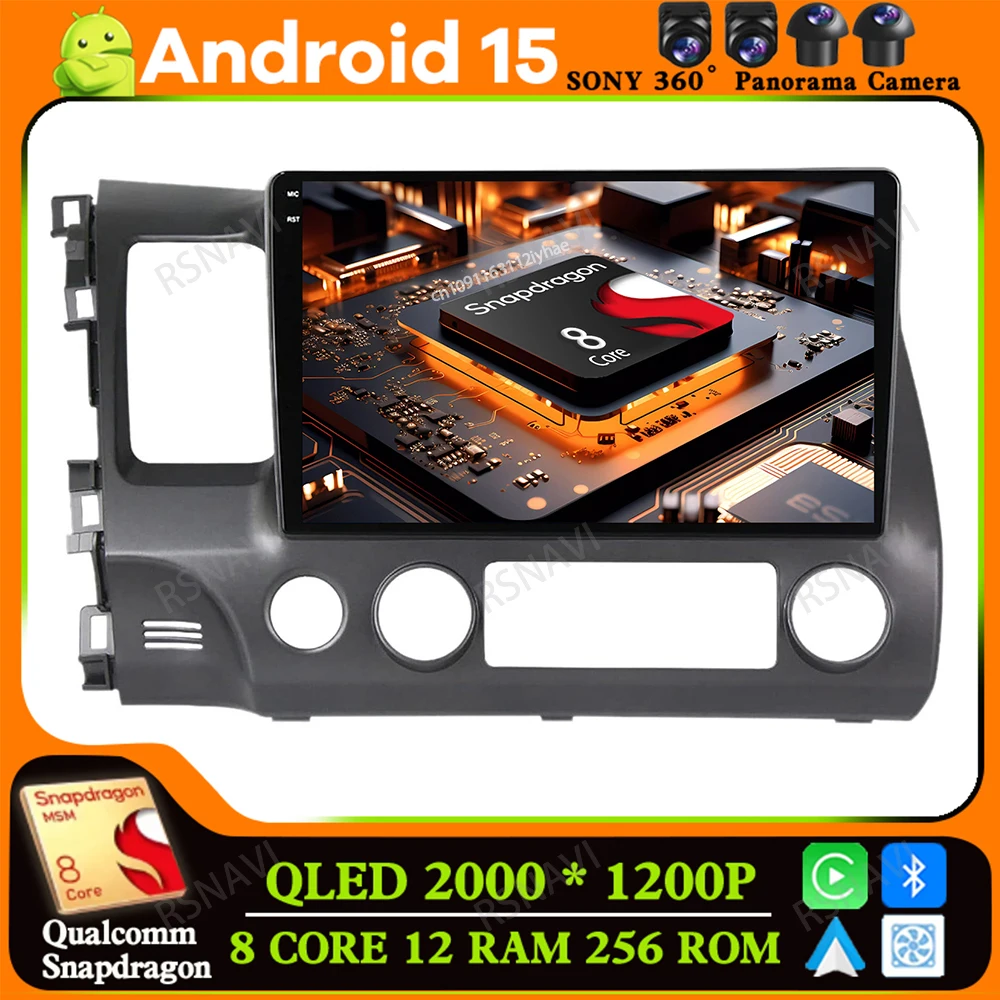 

Android 15 For Honda Civic 8 2005 - 2012 Stereo AUTO Car Radio Autoradio DVD Multimedia GPS BT 4G LTE 5G WIFI Navigation DSP