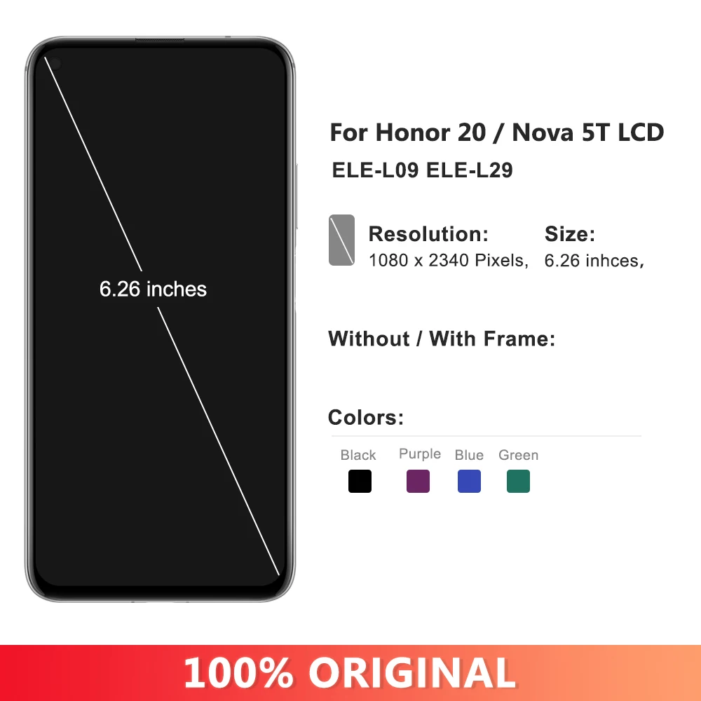 6.26'' Screen For Huawei Nova 5T YAL-L21 L61A L71A Lcd Display Touch Screen Digitizer Assembly Replacement Nova5T Screen Display