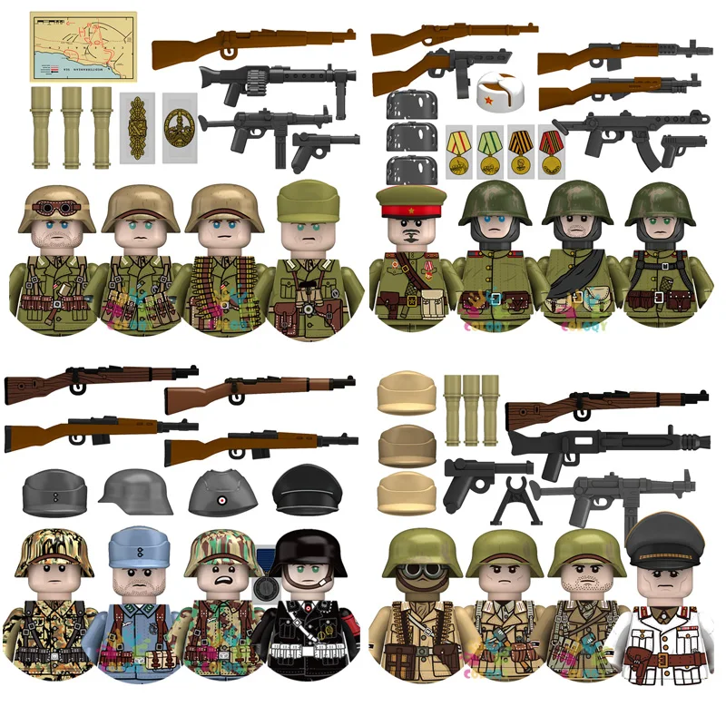 

Kids Toys WW2 Military Army Sets Building Blocks Soviet US China Soldiers Mini Action Figures Medal Toys For Kids Birthday Gifts