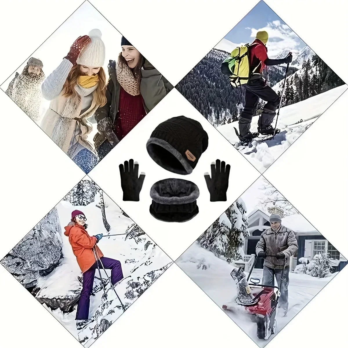 

Winter Set - Hat, Scarf & Touchscreen Gloves (3PC) Thickened Wool for Men/Women Outdoor Riding (Warm)