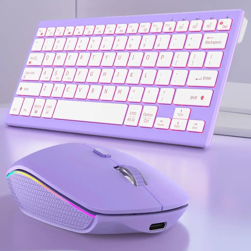 Wireless Keyboard and Mouse 7 Color backlight +2.4G rechargeable Bluetooth keyboard and mouse for Mac Windows Android USB