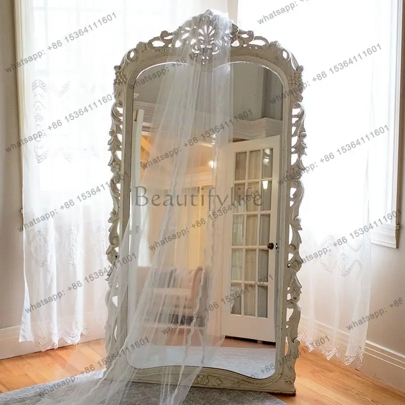 French carved floor-to-ceiling mirror villa wedding dress shop palace style antique white high-end retro full-body mirror