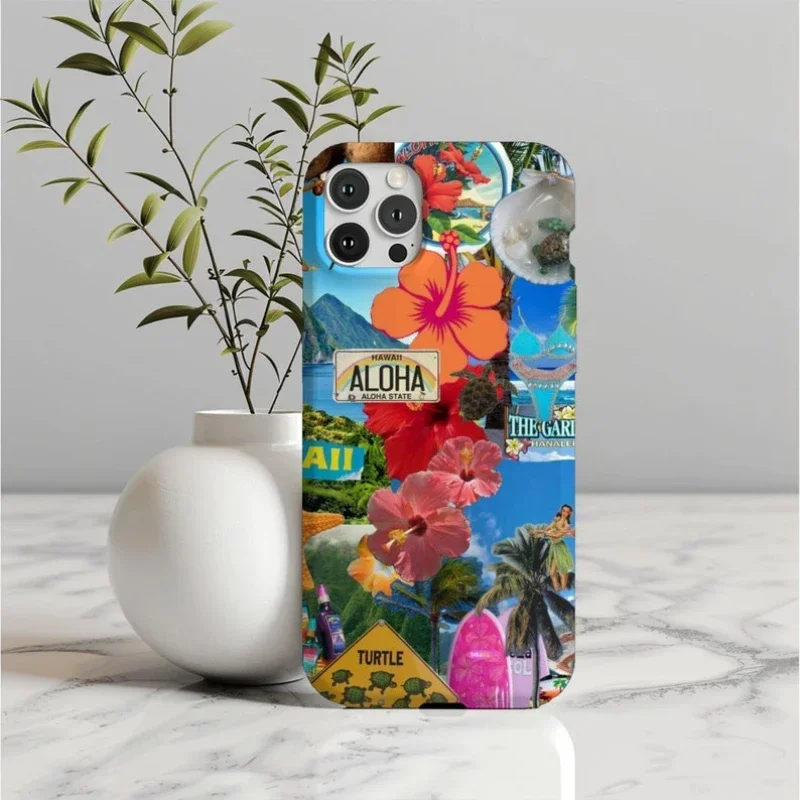 Hawaii OLOHA Summer Collage Phone Case For IPHONE 15PRO MAX 14 13 12 11 PRO Plus 15pro Acrylic TPU Two in one Mobile Phone Cases