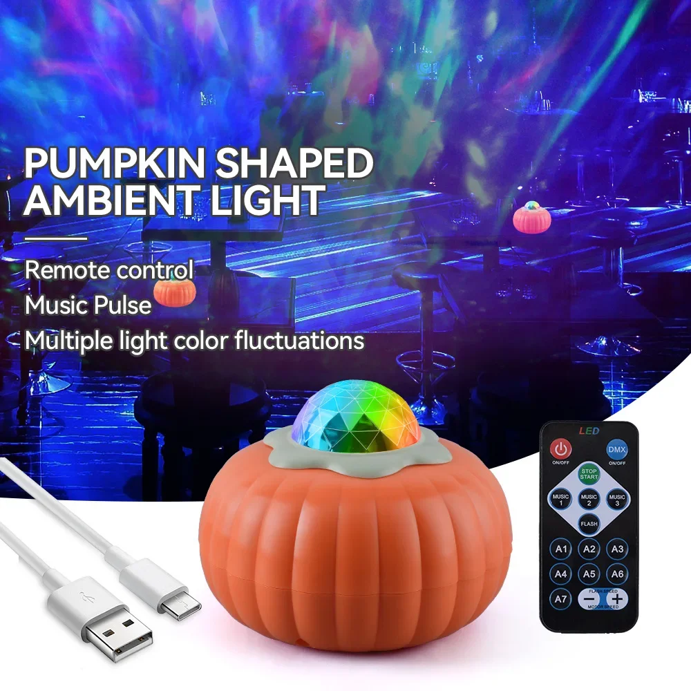 

Halloween Pumpkin Projection Light USB Starry Sky LED Night Light Voice Control Atmosphere Lamp for Bedroom Home Party Decor