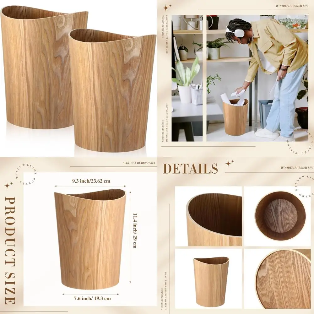 

Natural Wood Round 2.3 Gallon Trash Can - Small Wastebasket for Home, Office, Kitchen, Desk Side Storage