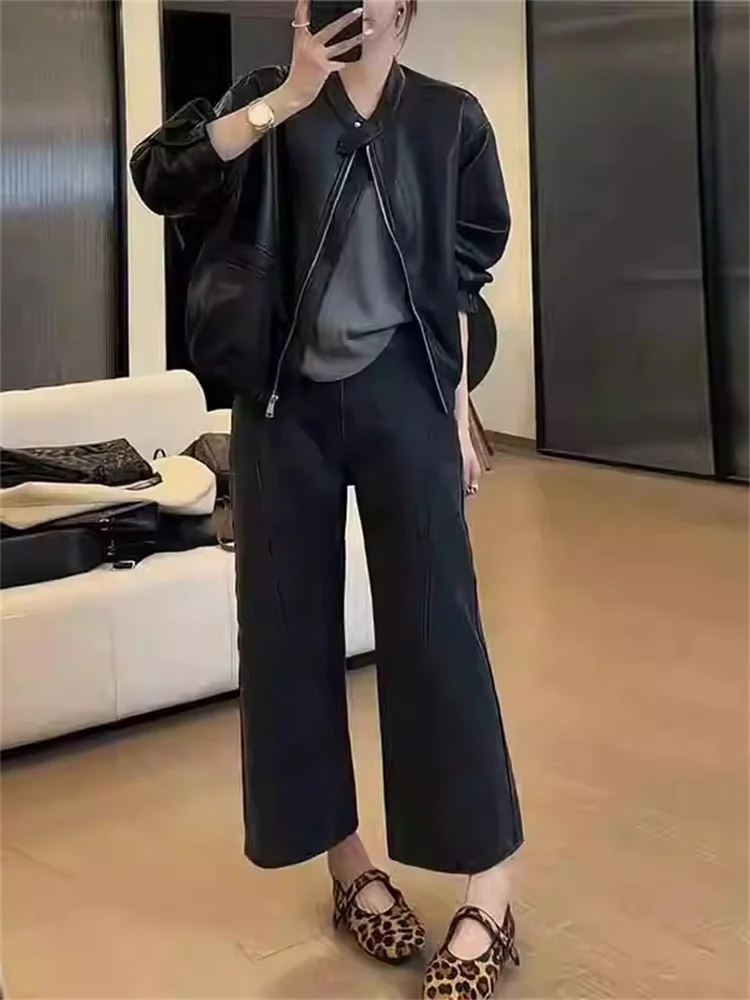 

Широкие джинсы с высокой талией Nine-Tenths American Sle Bla, женские осенние новые утягивающие маленькие прямые брюки больших размеров