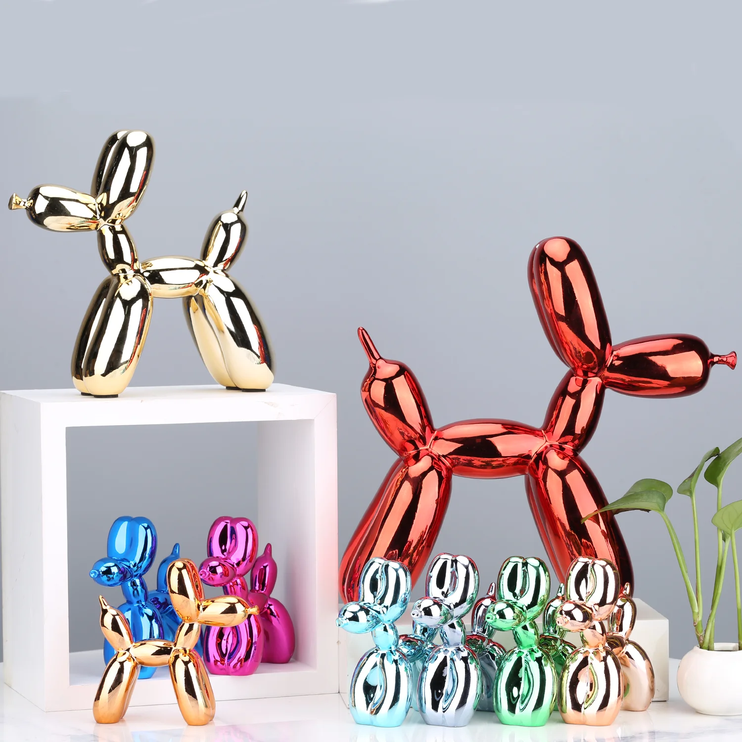 

Plating Balloon Dog Crafts Nordic Dog Ornaments Art Puppy Sculpture Living Room Desktop Home Decorations Modern Animal Statues