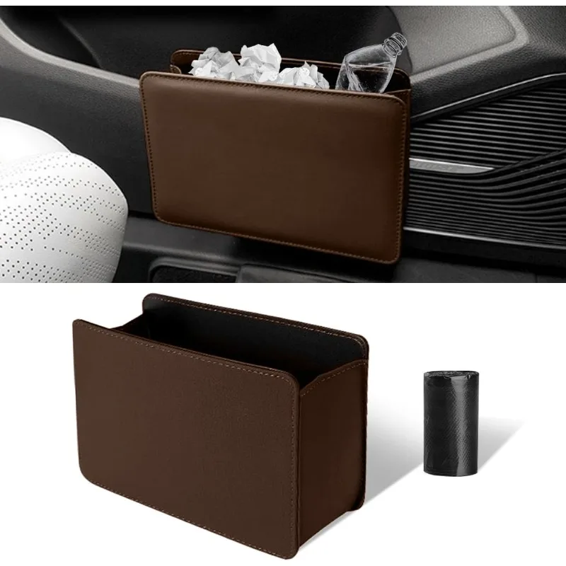 Car Leather Trash Can Hanging Storage Box Car Storage Rack Suitable for Car Doors Seats Back Hanging Car Garbage Storage Box